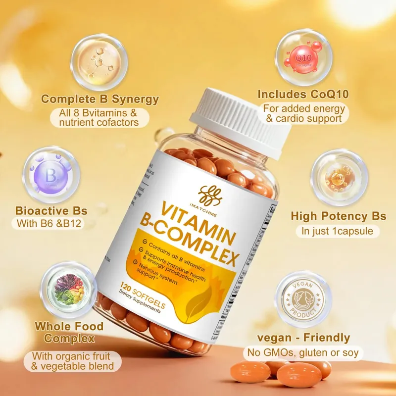 iMATCHME Compound Vitamin B Capsule with Vitamin B2，B6 ，B12 Inositol & Biotin Relieve Stress & Immune System Support Heart Health Brain Function，Mood