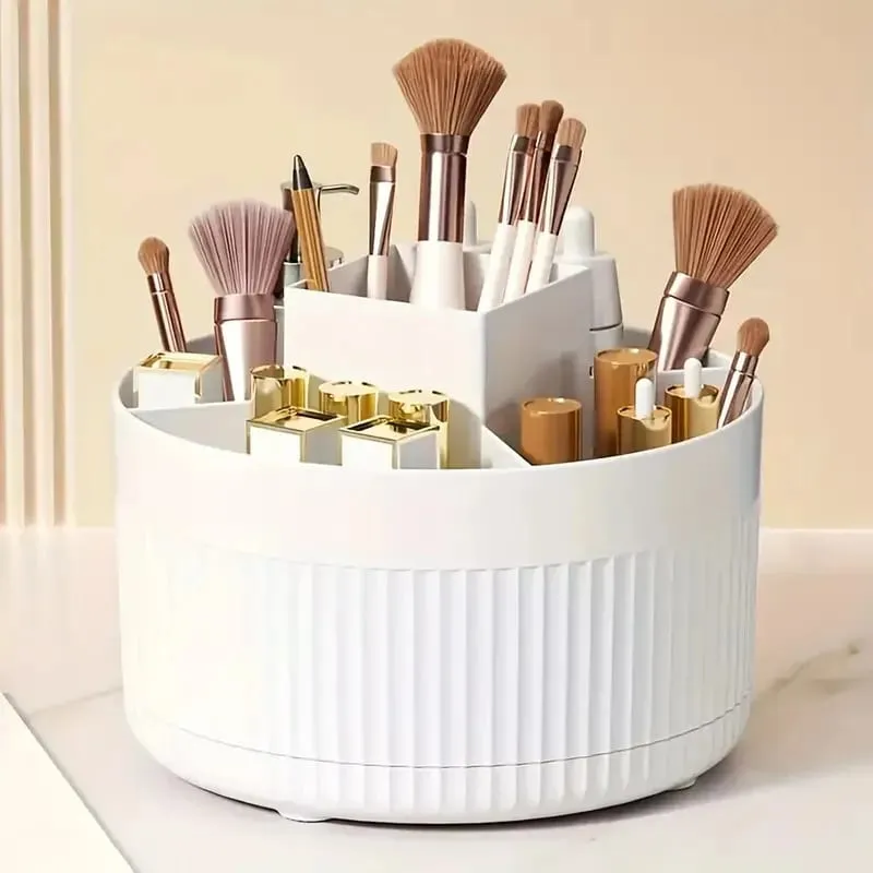 Περιστρεφόμενο 360° Makeup Organizer Θήκη μακιγιάζ Αποθήκευση καλλυντικών με 5 θήκες Πολυλειτουργική θήκη για στυλό πινέλων