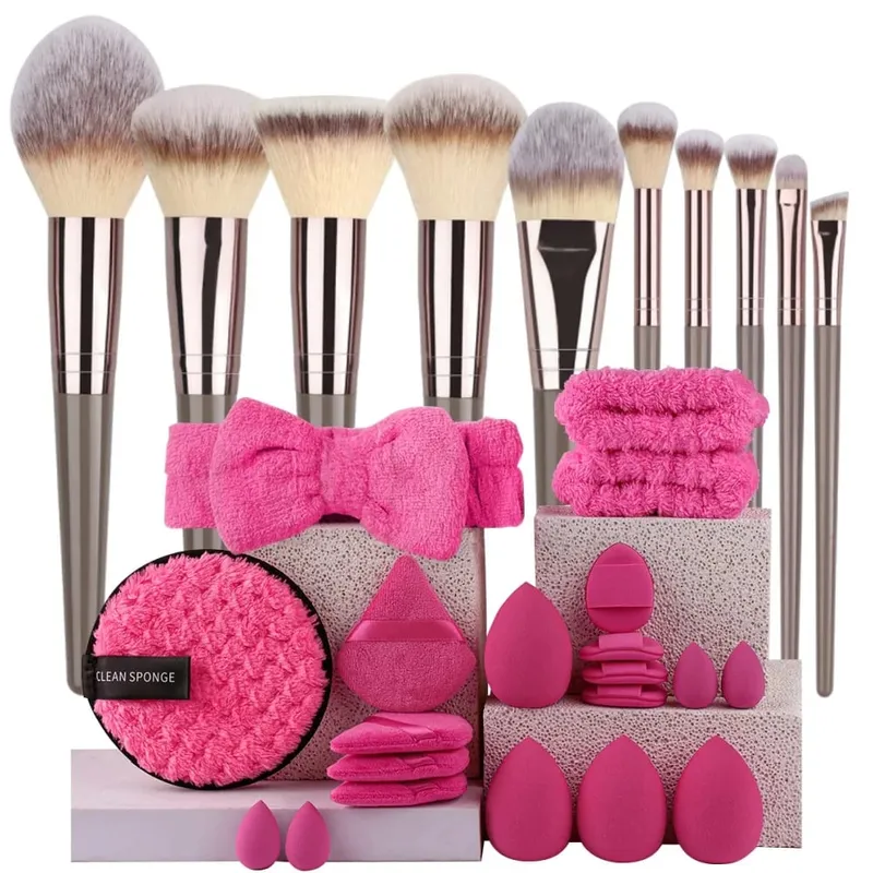 Premium Makeup Brushes Set Kabilang ang Makeup Brushes Hairband Wrist Sponge Ball Powder Puff Silicone Cleaning Makeup Brush Tool