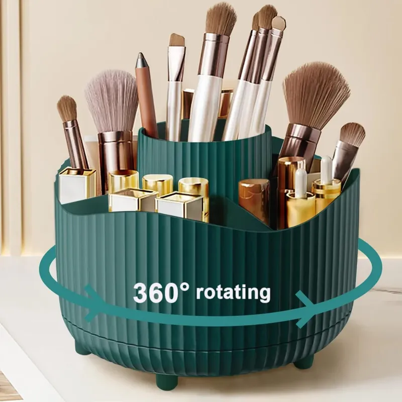 Περιστρεφόμενο 360° Makeup Organizer Θήκη μακιγιάζ Αποθήκευση καλλυντικών με 5 θήκες Πολυλειτουργική θήκη για στυλό πινέλων