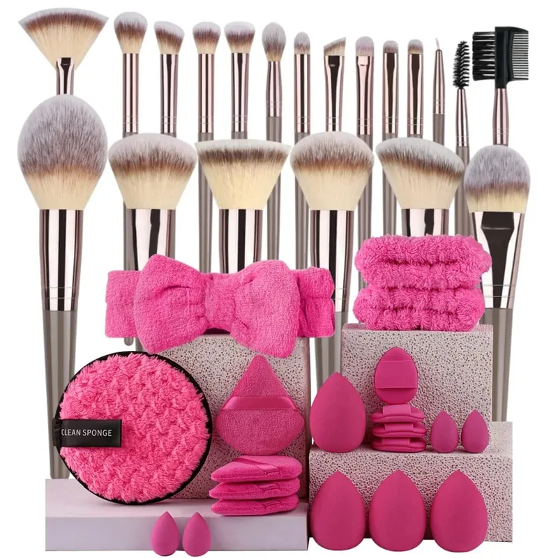 Premium Makeup Brushes Set Kabilang ang Makeup Brushes Hairband Wrist Sponge Ball Powder Puff Silicone Cleaning Makeup Brush Tool