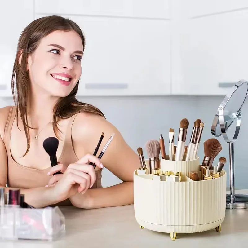 Περιστρεφόμενο 360° Makeup Organizer Θήκη μακιγιάζ Αποθήκευση καλλυντικών με 5 θήκες Πολυλειτουργική θήκη για στυλό πινέλων