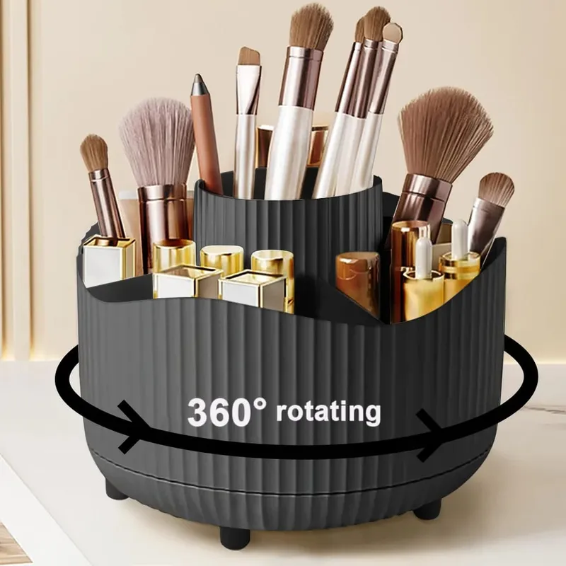Περιστρεφόμενο 360° Makeup Organizer Θήκη μακιγιάζ Αποθήκευση καλλυντικών με 5 θήκες Πολυλειτουργική θήκη για στυλό πινέλων