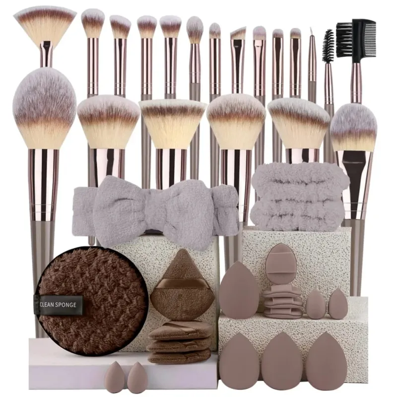 Premium Makeup Brushes Set Kabilang ang Makeup Brushes Hairband Wrist Sponge Ball Powder Puff Silicone Cleaning Makeup Brush Tool