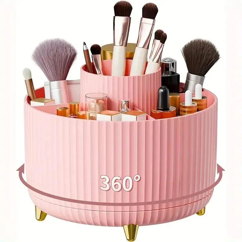 Περιστρεφόμενο 360° Makeup Organizer Θήκη μακιγιάζ Αποθήκευση καλλυντικών με 5 θήκες Πολυλειτουργική θήκη για στυλό πινέλων