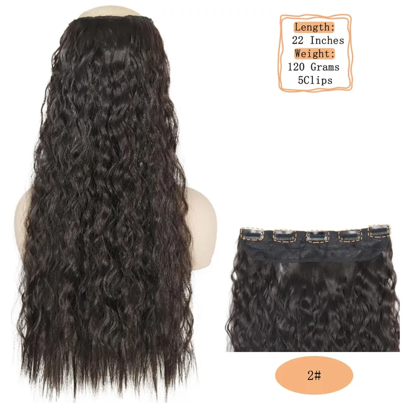 Synthetic 5 Clips Long Water Wave Clip In Hair Extensions Heat Resistant 22Inch One Piece Black Brown Hairpiece For Women