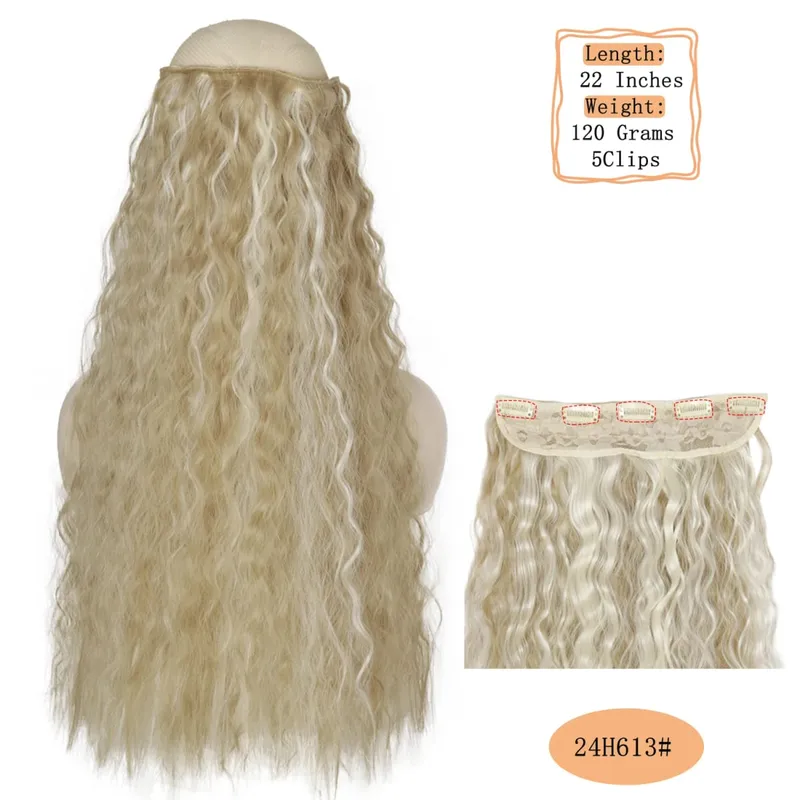 Synthetic 5 Clips Long Water Wave Clip In Hair Extensions Heat Resistant 22Inch One Piece Black Brown Hairpiece For Women