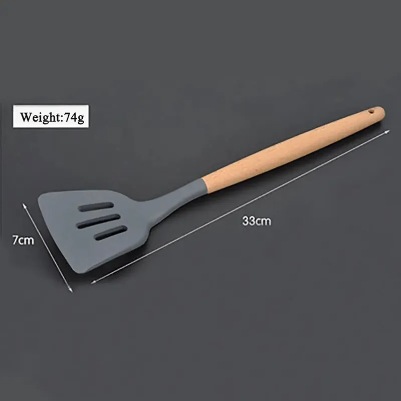 Silicone World Cooking Kitchenware Tool Silicone Utensils With Wooden Multifunction Handle Non-Stick Spatula Spoon Brush
