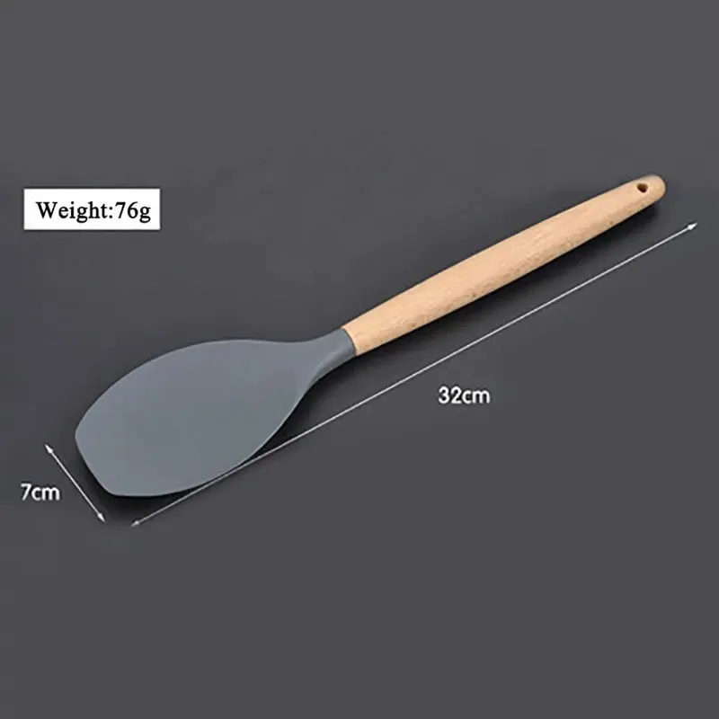 Silicone World Cooking Kitchenware Tool Silicone Utensils With Wooden Multifunction Handle Non-Stick Spatula Spoon Brush