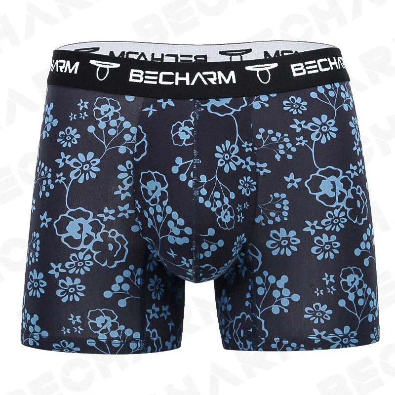 Becharm 男士內褲平角短褲純灰色大尺碼套裝男士內褲男三角褲平角男士性感服裝短褲 Homme Hot