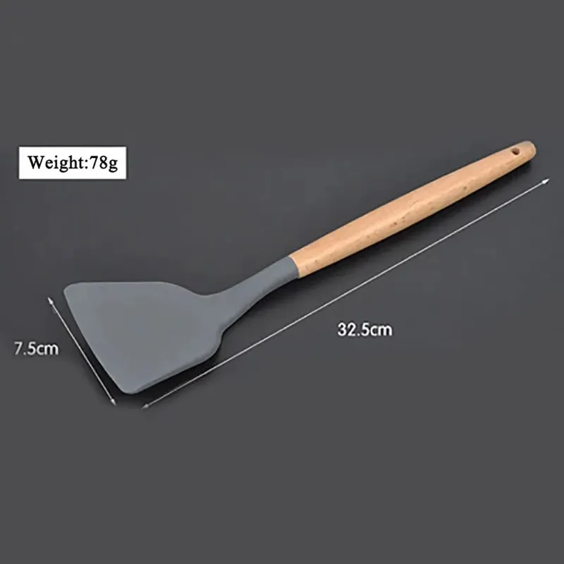 Silicone World Cooking Kitchenware Tool Silicone Utensils With Wooden Multifunction Handle Non-Stick Spatula Spoon Brush