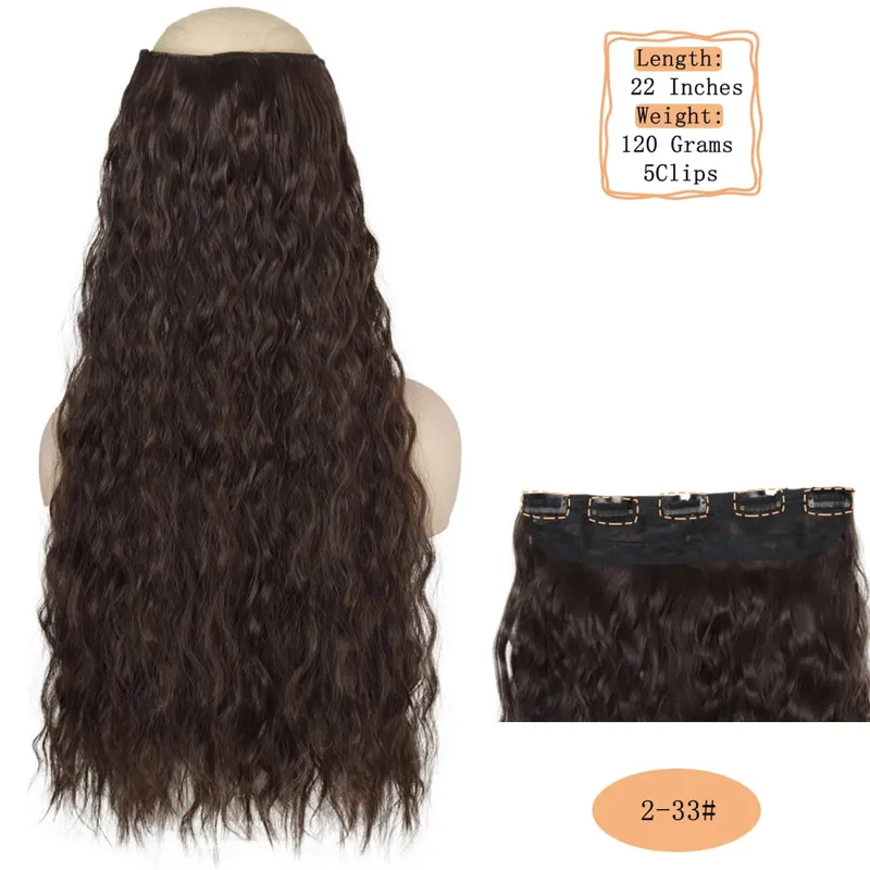 Synthetic 5 Clips Long Water Wave Clip In Hair Extensions Heat Resistant 22Inch One Piece Black Brown Hairpiece For Women