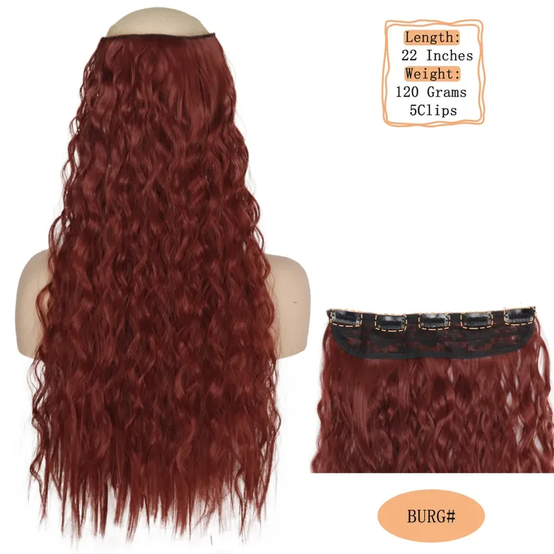 Synthetic 5 Clips Long Water Wave Clip In Hair Extensions Heat Resistant 22Inch One Piece Black Brown Hairpiece For Women
