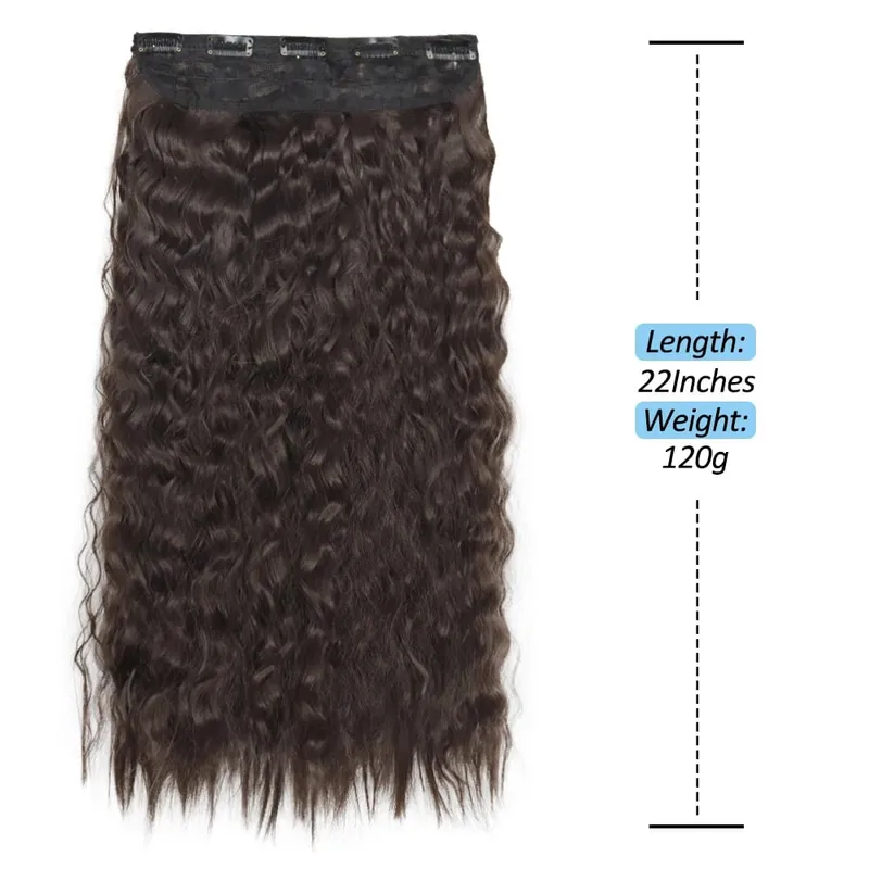 Synthetic 5 Clips Long Water Wave Clip In Hair Extensions Heat Resistant 22Inch One Piece Black Brown Hairpiece For Women