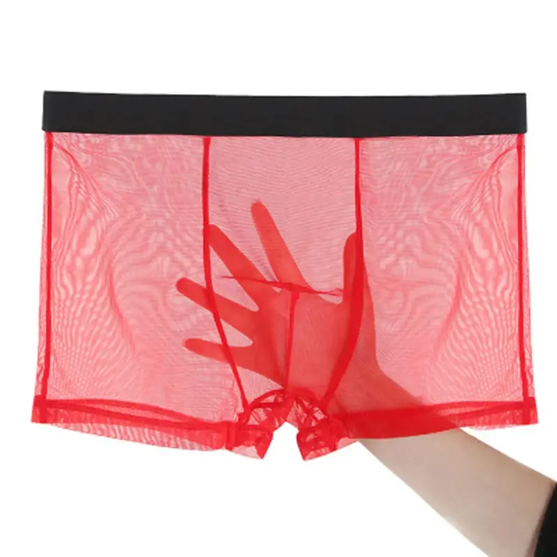 Roupa interior masculina ultra-fino transparente boxershorts masculino malha desliza homme calcinha boxer shorts confortáveis ​​masculinos