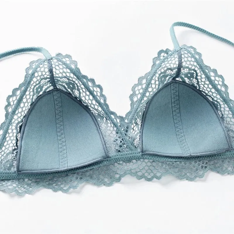 Sexy Hollow Out Lace Triangle Thin Lined Bra without Stones Panty Set Underwear Women Lingerie Bralette