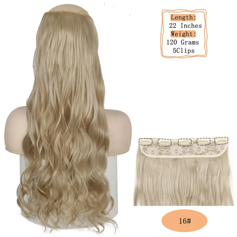 Synthetic 5 Clips Long Water Wave Clip In Hair Extensions Heat Resistant 22Inch One Piece Black Brown Hairpiece For Women