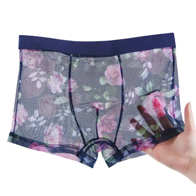 Roupa interior masculina ultra-fino transparente boxershorts masculino malha desliza homme calcinha boxer shorts confortáveis ​​masculinos