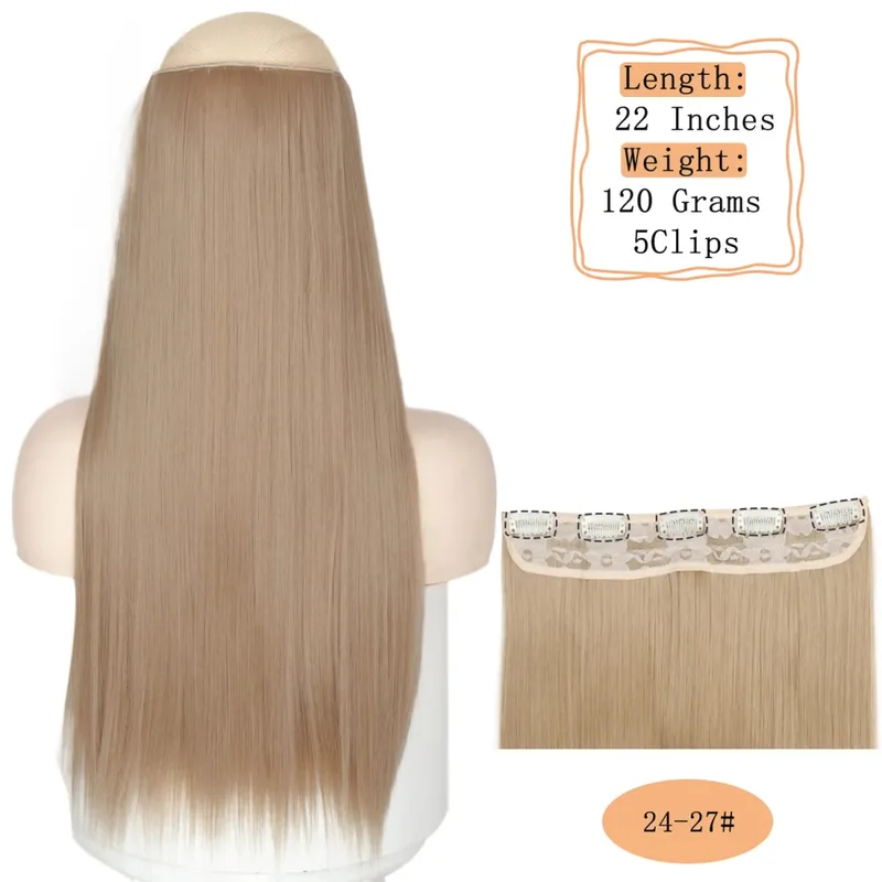 Synthetic 5 Clips Long Water Wave Clip In Hair Extensions Heat Resistant 22Inch One Piece Black Brown Hairpiece For Women