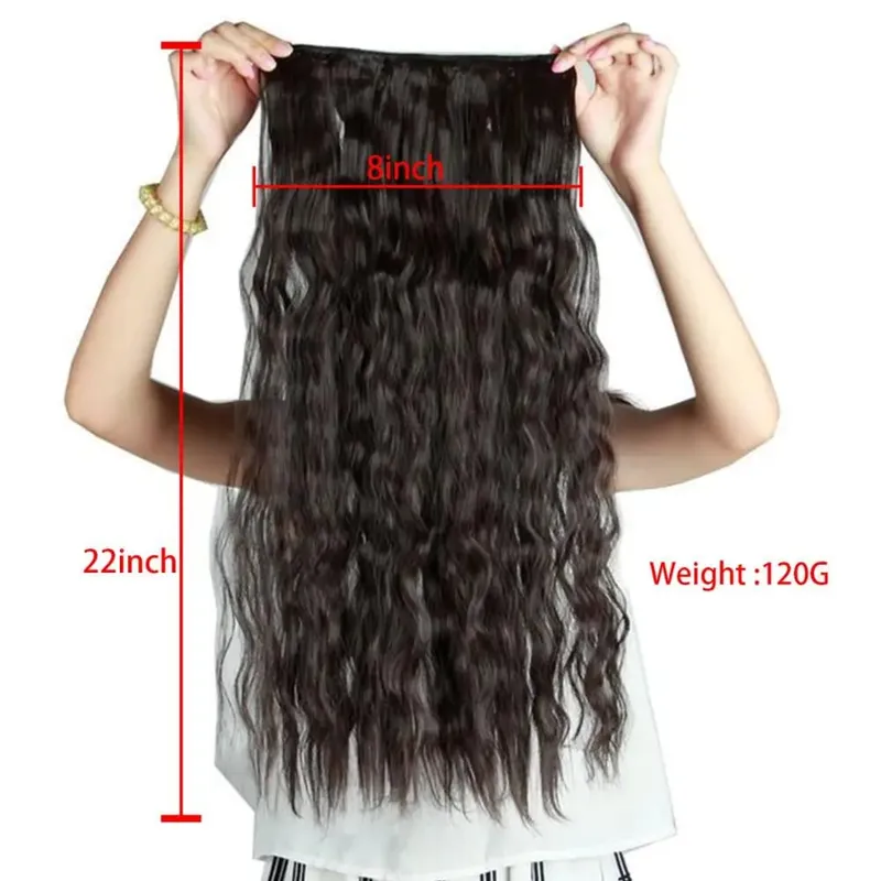 Synthetic Long Wave 5 Clips Hair Extensions Clips in High Temperature Fiber Black Brown Hairpiece