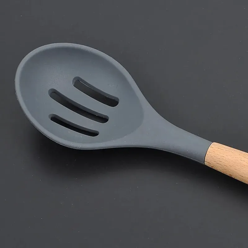 Silicone World Cooking Kitchenware Tool Silicone Utensils With Wooden Multifunction Handle Non-Stick Spatula Spoon Brush
