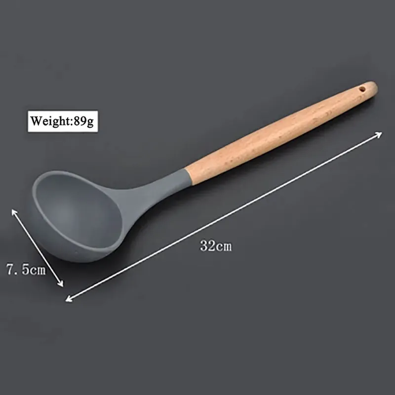 Silicone World Cooking Kitchenware Tool Silicone Utensils With Wooden Multifunction Handle Non-Stick Spatula Spoon Brush