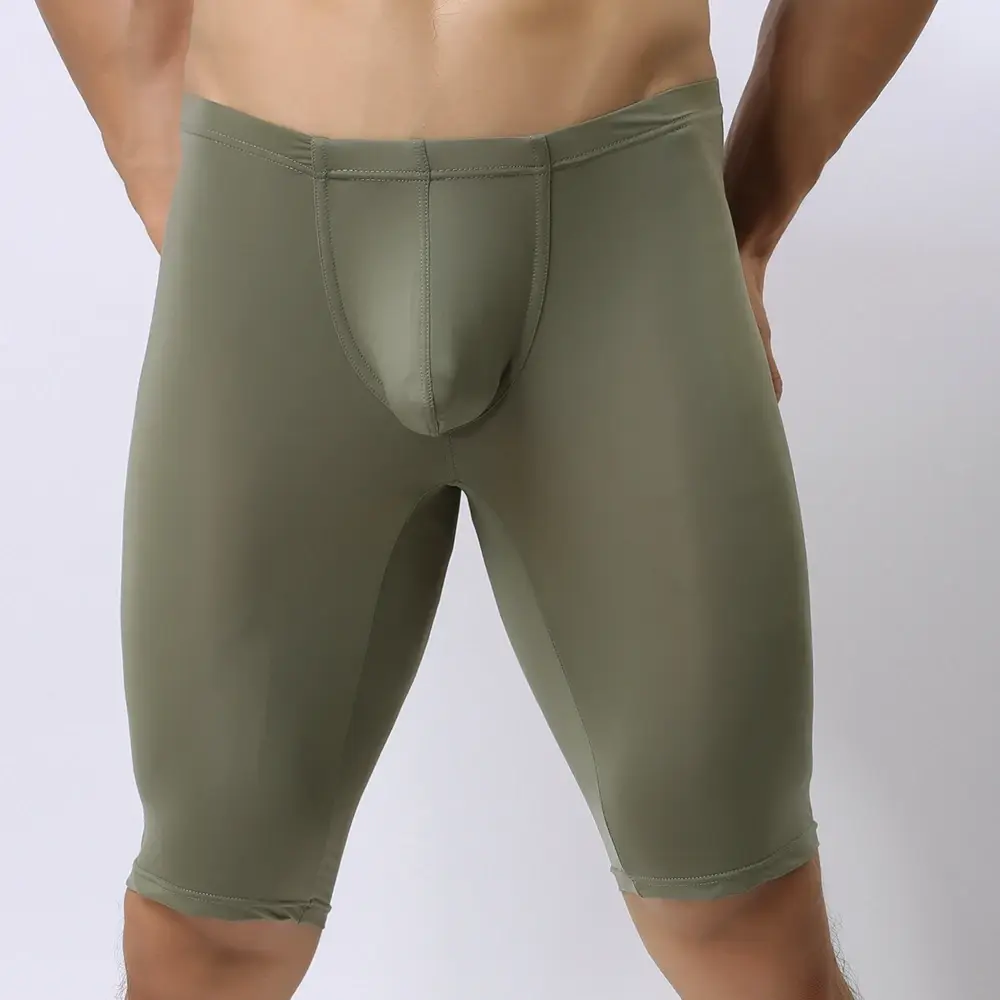 Men Ultra-thin Underwear Transparent Men Boxer Sculpting Half-length Solid U Convex Pouch Boxer Mens Long Underwear