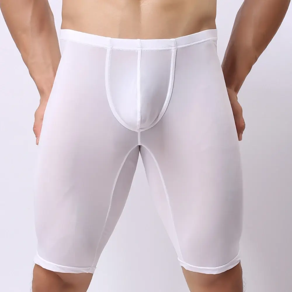 Men Ultra-thin Underwear Transparent Men Boxer Sculpting Half-length Solid U Convex Pouch Boxer Mens Long Underwear