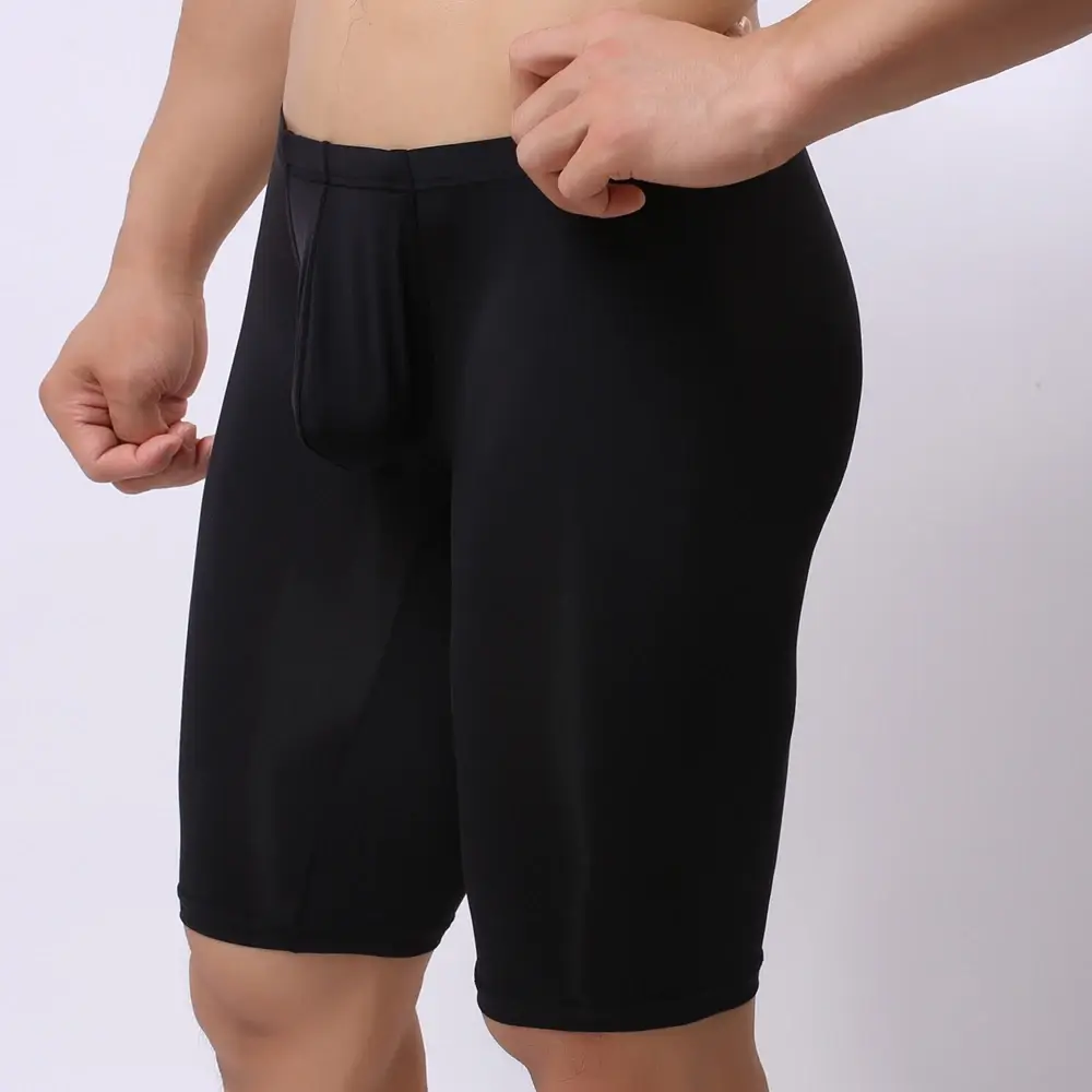 Men Ultra-thin Underwear Transparent Men Boxer Sculpting Half-length Solid U Convex Pouch Boxer Mens Long Underwear