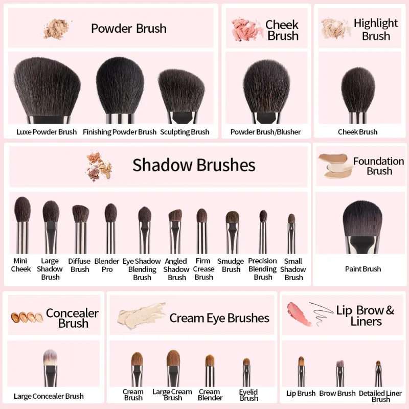 OVW Make-upborstelset Professioneel gereedschap Geitenhaar Poeder Blusher Oogschaduw Blending Foundation Cosmetisch voor make-up