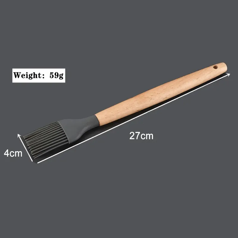 Silicone World Cooking Kitchenware Tool Silicone Utensils With Wooden Multifunction Handle Non-Stick Spatula Spoon Brush