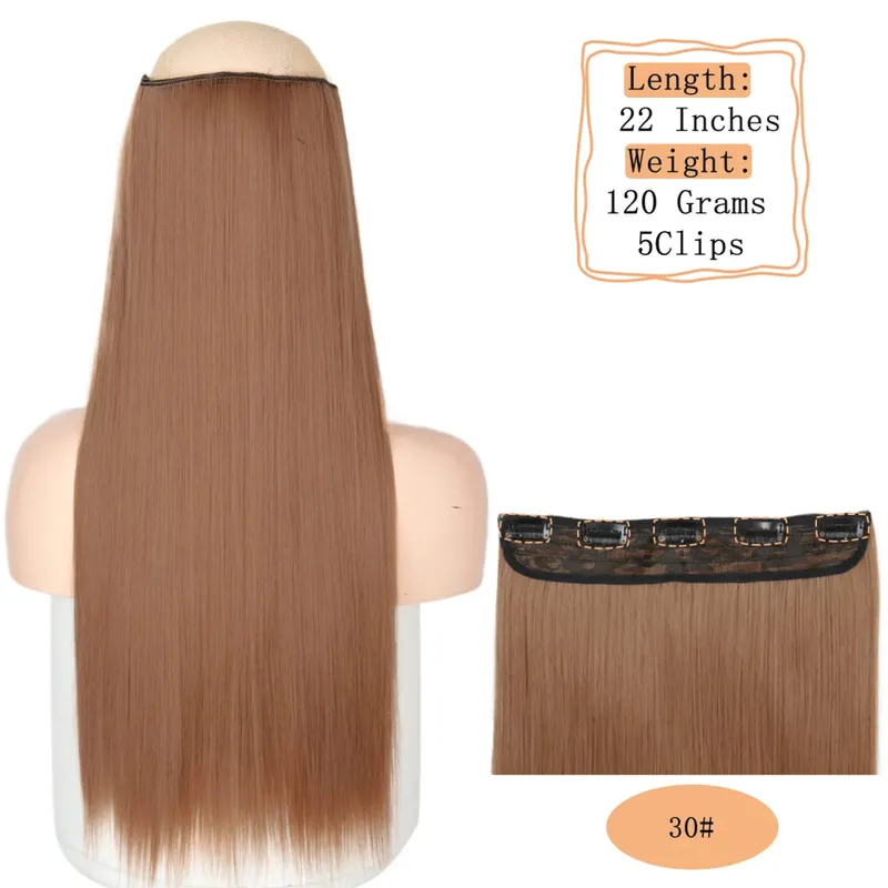 Synthetic 5 Clips Long Water Wave Clip In Hair Extensions Heat Resistant 22Inch One Piece Black Brown Hairpiece For Women