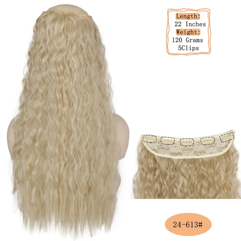 Synthetic 5 Clips Long Water Wave Clip In Hair Extensions Heat Resistant 22Inch One Piece Black Brown Hairpiece For Women