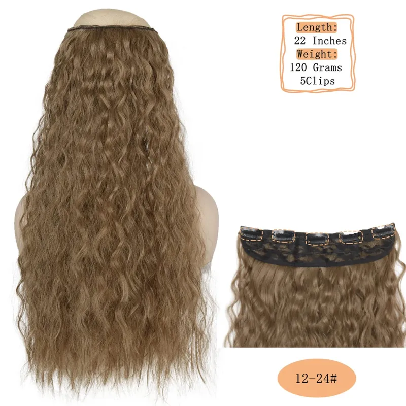 Synthetic 5 Clips Long Water Wave Clip In Hair Extensions Heat Resistant 22Inch One Piece Black Brown Hairpiece For Women