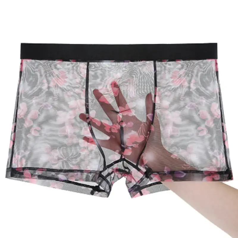 Roupa interior masculina ultra-fino transparente boxershorts masculino malha desliza homme calcinha boxer shorts confortáveis ​​masculinos