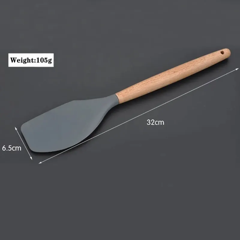 Silicone World Cooking Kitchenware Tool Silicone Utensils With Wooden Multifunction Handle Non-Stick Spatula Spoon Brush