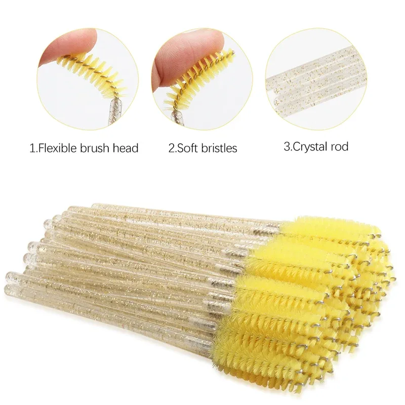 50 Buah Kuas Bulu Mata Sekali Pakai Nilon Sikat Alis Kristal Maskara Tongkat Aplikator Bulu Mata Sisir Kosmetik Alat Rias Wanita