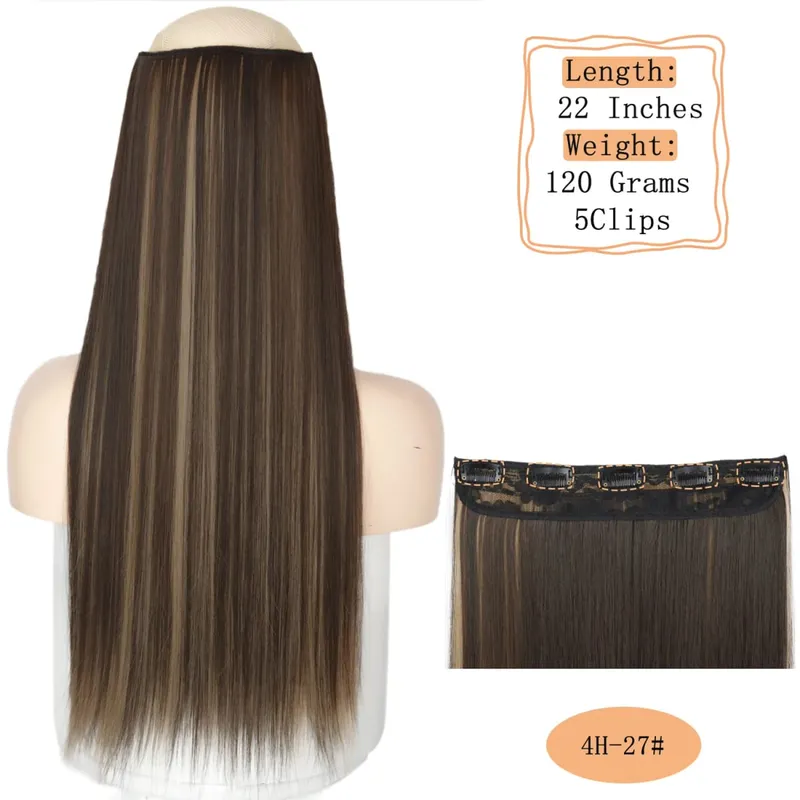 Synthetic 5 Clips Long Water Wave Clip In Hair Extensions Heat Resistant 22Inch One Piece Black Brown Hairpiece For Women