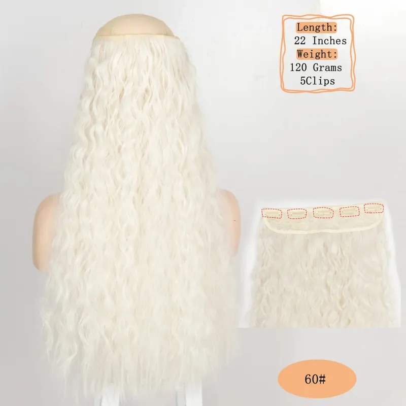 Synthetic 5 Clips Long Water Wave Clip In Hair Extensions Heat Resistant 22Inch One Piece Black Brown Hairpiece For Women