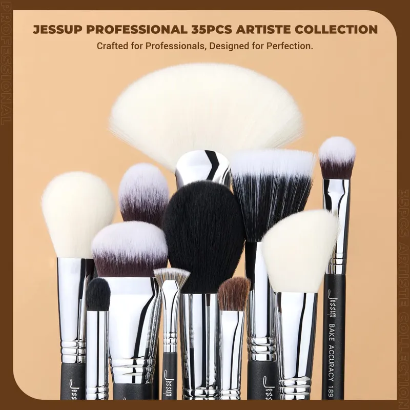 Jessup Makeup Brushes Set Professional 35pcs Premium Synthetic Labeled Make up Brush para sa Foundation Eyeshadow Concealer Contour