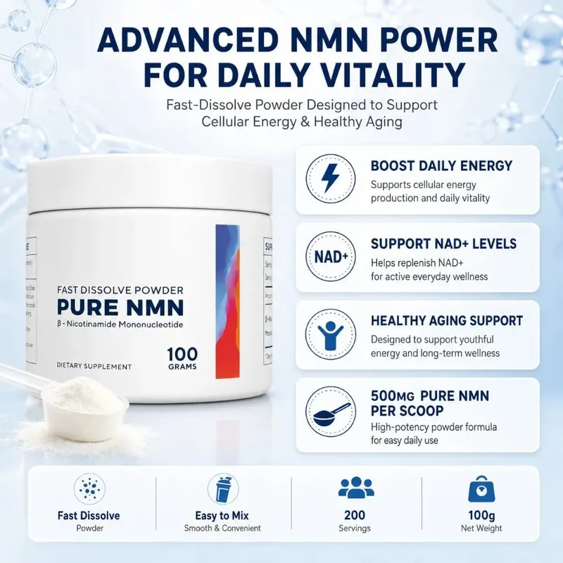 NMN Powder 100g 99 Purity Fast Dissolve β-Nicotinamide Mononucleotide NAD+ Cellular Energy Support 200 Servings Supplement
