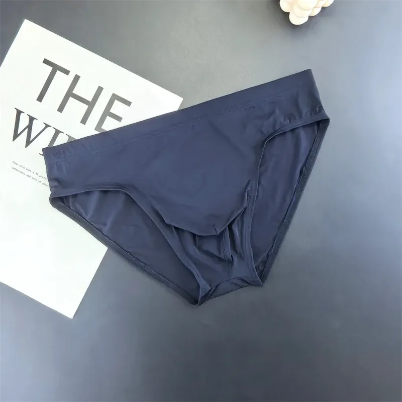 Business Men Ice Silk Briefs Quick Dry Seamless Nylon Male U Pouch Convex Underwear Sexy Plus Size Underpants Lingerie