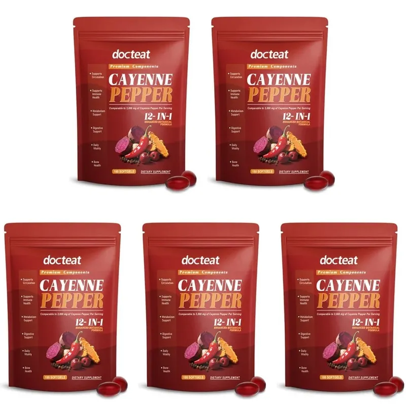Docteat Cayenne Pepper 12-in-1 Softgels Immune Health and Bone Support with Berberine and Black Pepper Extract 180 Softgels