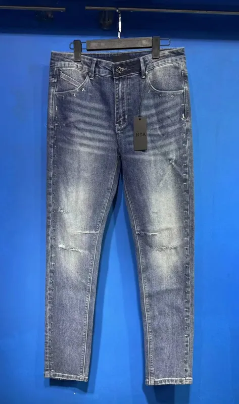 Νέο RTA Destroyed Scratch Hole Light Blue Distressed Jeans Ανδρικά High Street Elastic Slim Fit jeans 2026 Μάρκα παντελόνι Streetwear