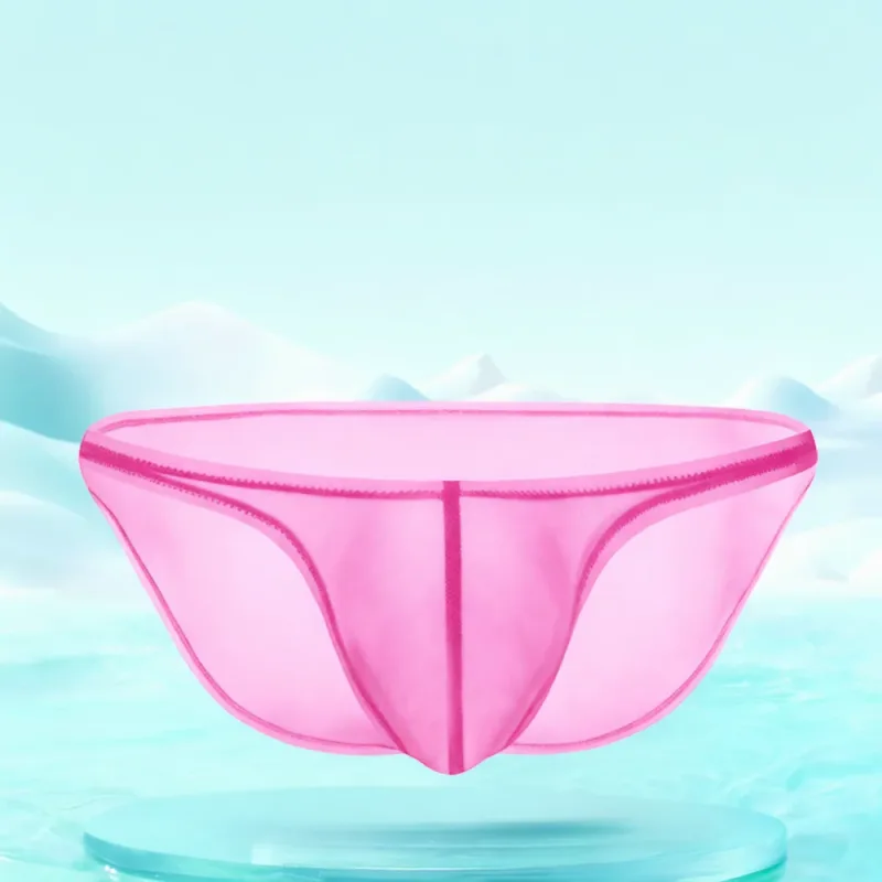 Sexy Mens Underwear Ice Silk Briefs Low Rise Transparent Bikini Panties Breathable Quick Dry Mesh Lightweight Undergarments