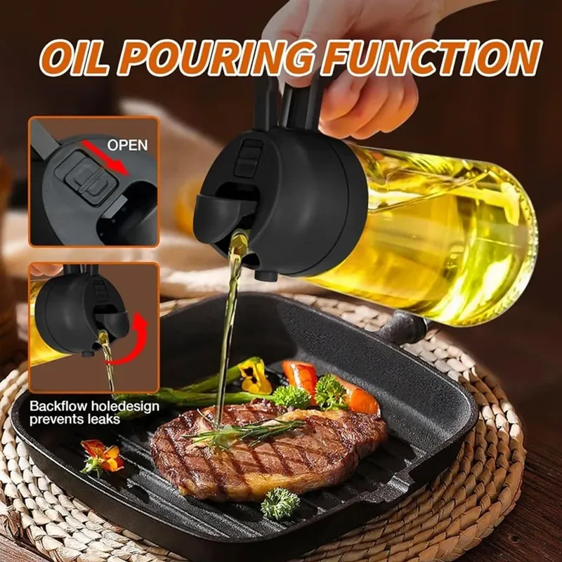 1-4 db 2 az 1-ben permetező öntő olaj Üres palack műanyag olajtartály adagoló párologtató konyhai grill kemping főzőedények