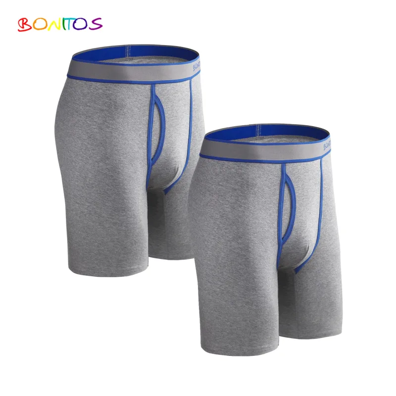 2pcs Pack Long Leg Boxer Shorts Hommes Culottes Kit Homme Slip Boxershorts Slip Sous-Vêtements pour Homme Coton Mâle Sexy Set Box Gym