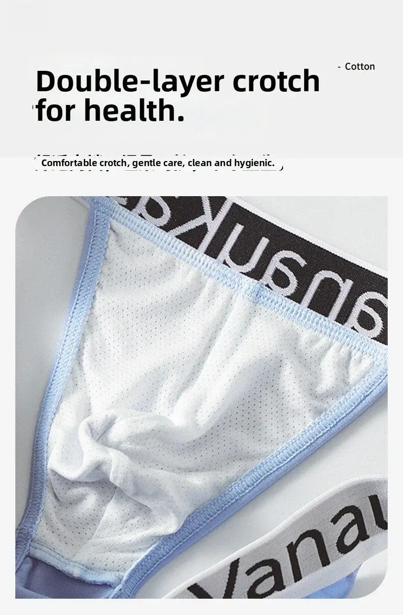 New Men's Underwear Briefs High-Cut Small Triangle Underpants Sexy Low-Rise Hollow Out Cotton Panties with Elastic Waistband