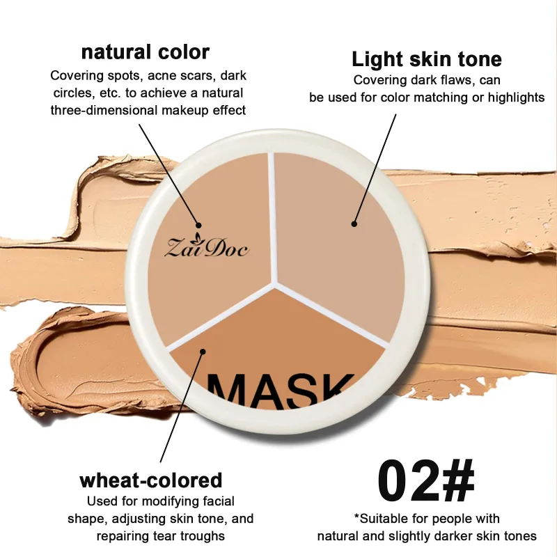 ZaiDoc 3 Colors Concealer Palette Full Coverage Long Lasting Cream Corrector for Acne Dark Circles Eye Bags Natural Makeup 15g Each