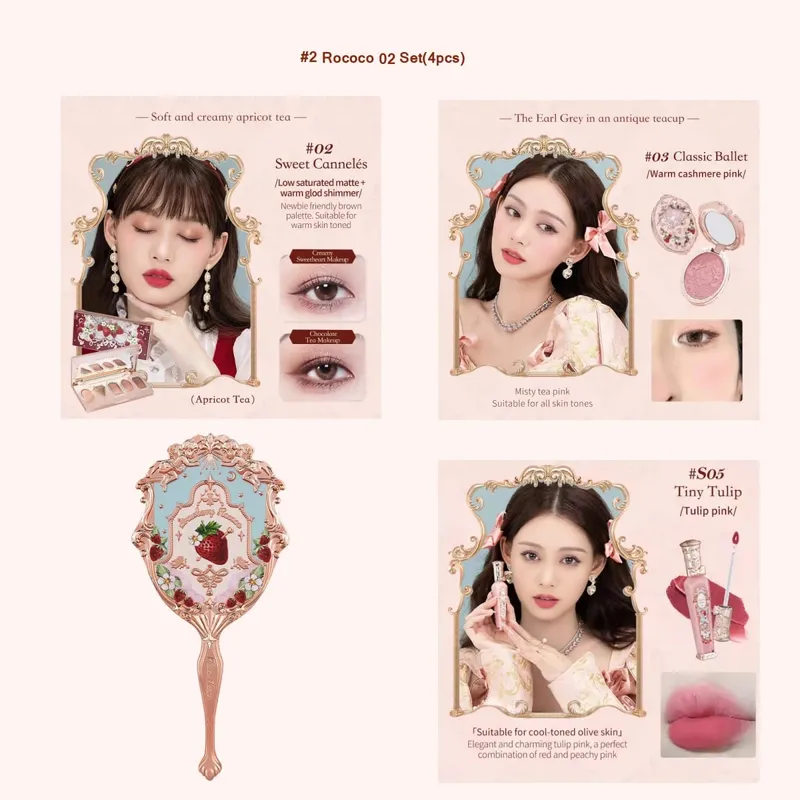 Flower Knows Strawberry Rococo Σετ Μακιγιάζ Glitter Matte Eyeshadow Palette Blusher Power Velvet Κιτ κραγιόν Σετ αρωμάτων